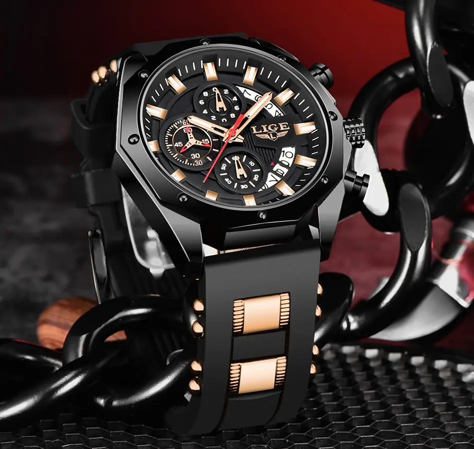LIGE Fashion Mens Waterproof Wristwatch