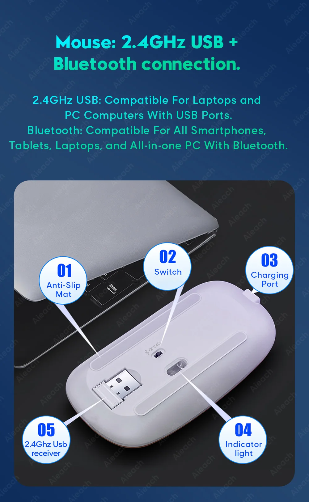 Multi-Language LED Wireless Mouse Keyboard For Android iOS Windows