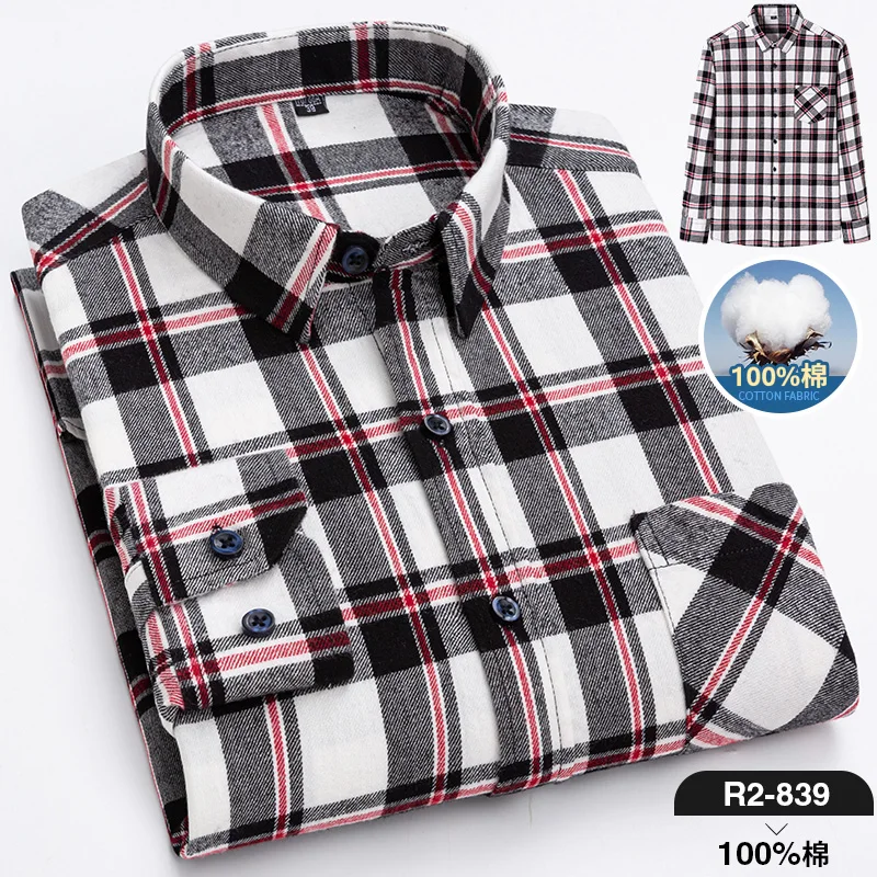 Pure Cotton Men's Plaid Shirt Long Sleeve Regular Fit Men Casual Oversized Shirt Leisure Autumn Male Blouse New Plus Size